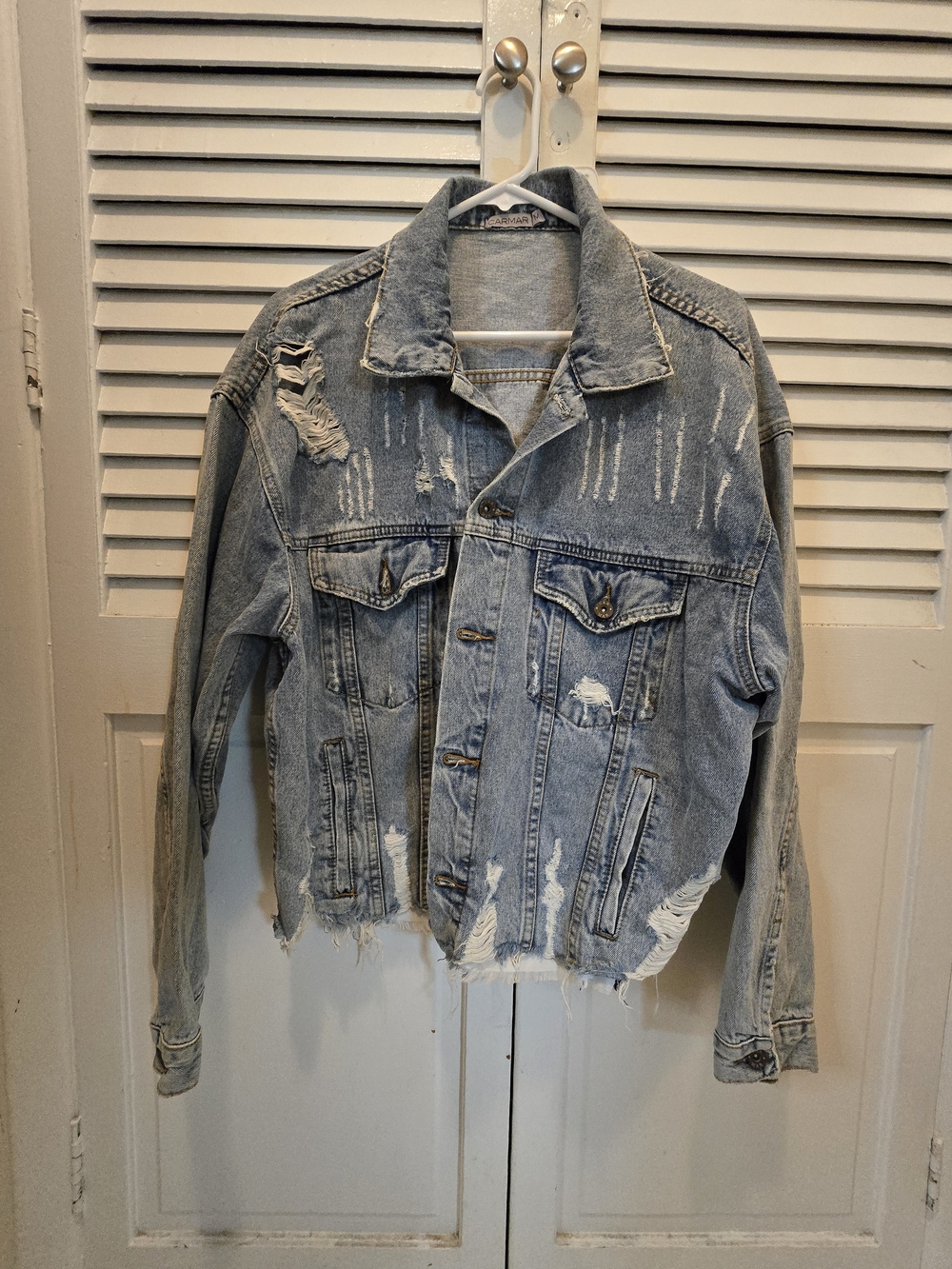 Men's Distressed Light Blue Denim Jacket